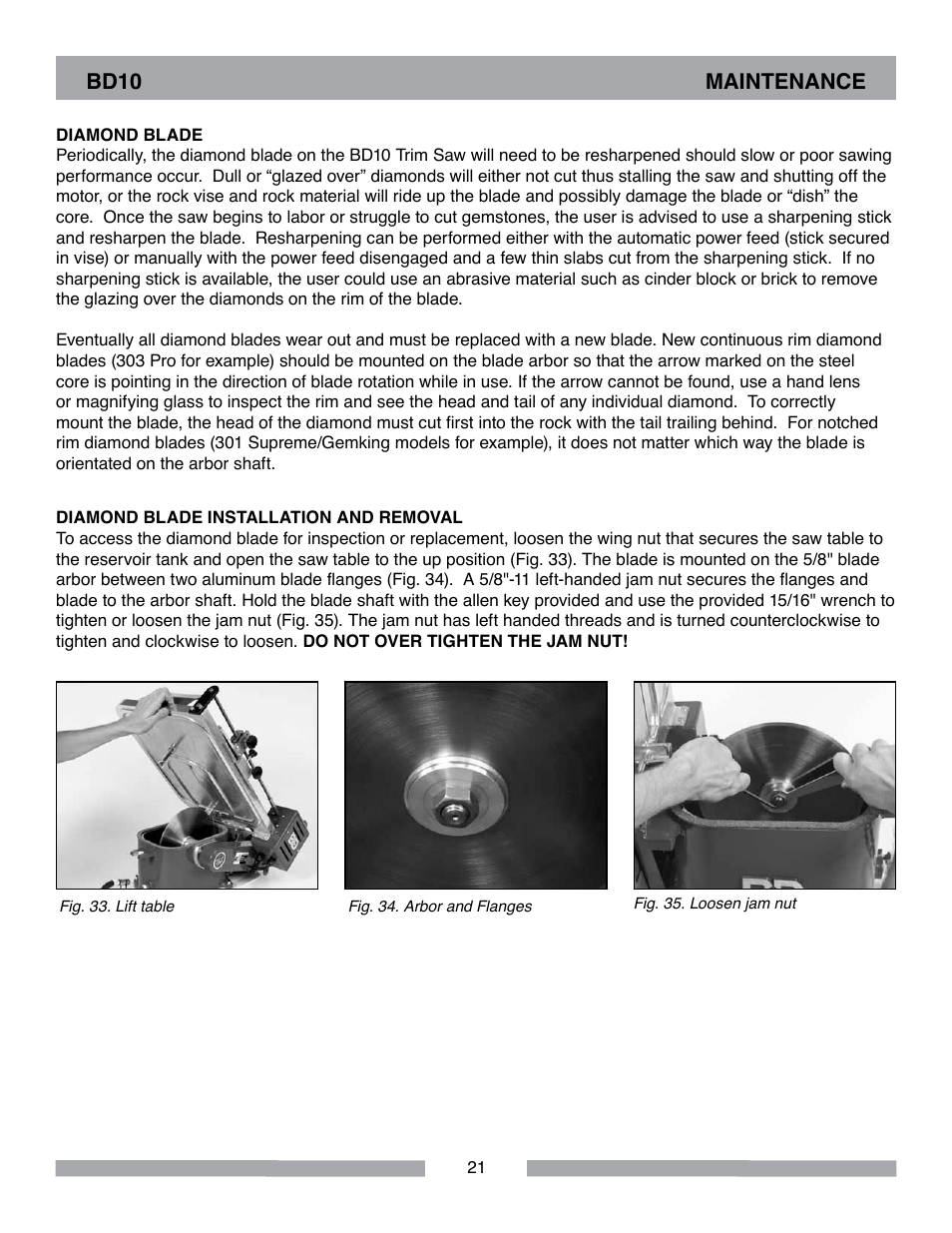 Bd10 maintenance | Barranca Diamond BD10 Power Feed Trim Saw User Manual | Page 21 / 36