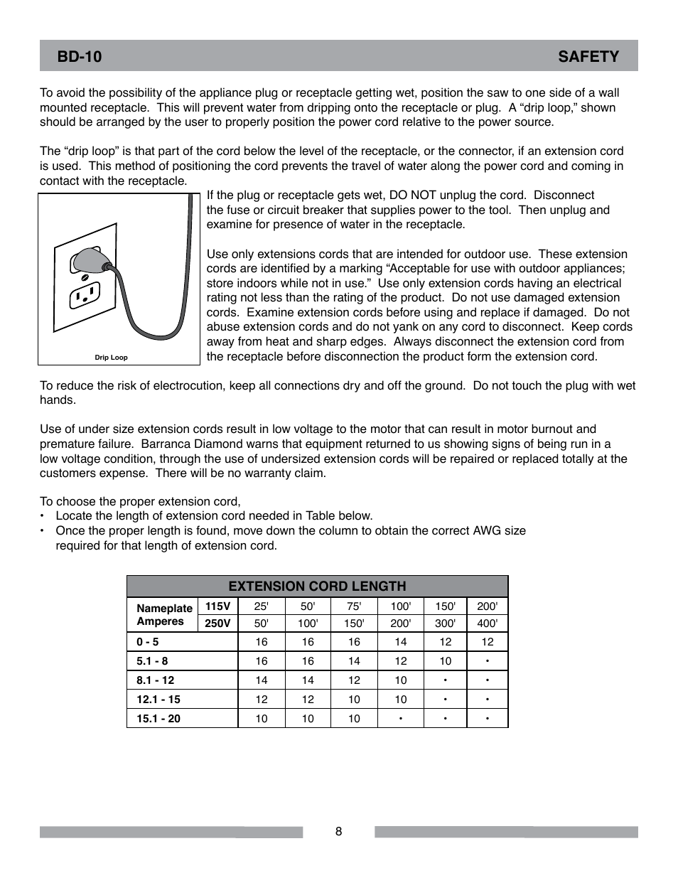 Bd-10 safety | Barranca Diamond BD10 Power Feed Trim Saw User Manual | Page 8 / 36