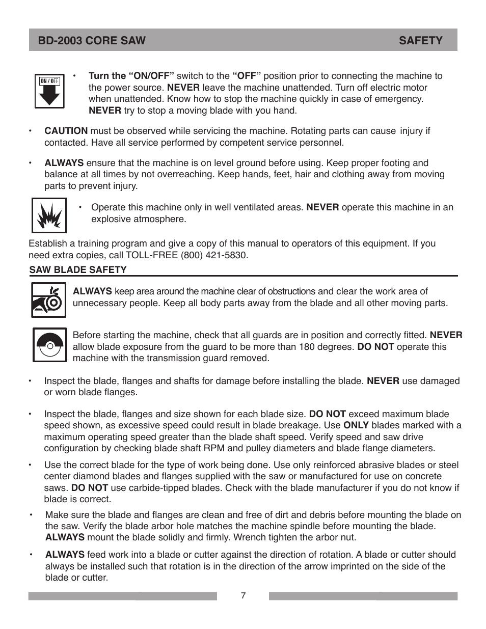 Barranca Diamond BD-2003E Pro Series Core Saw User Manual | Page 7 / 40