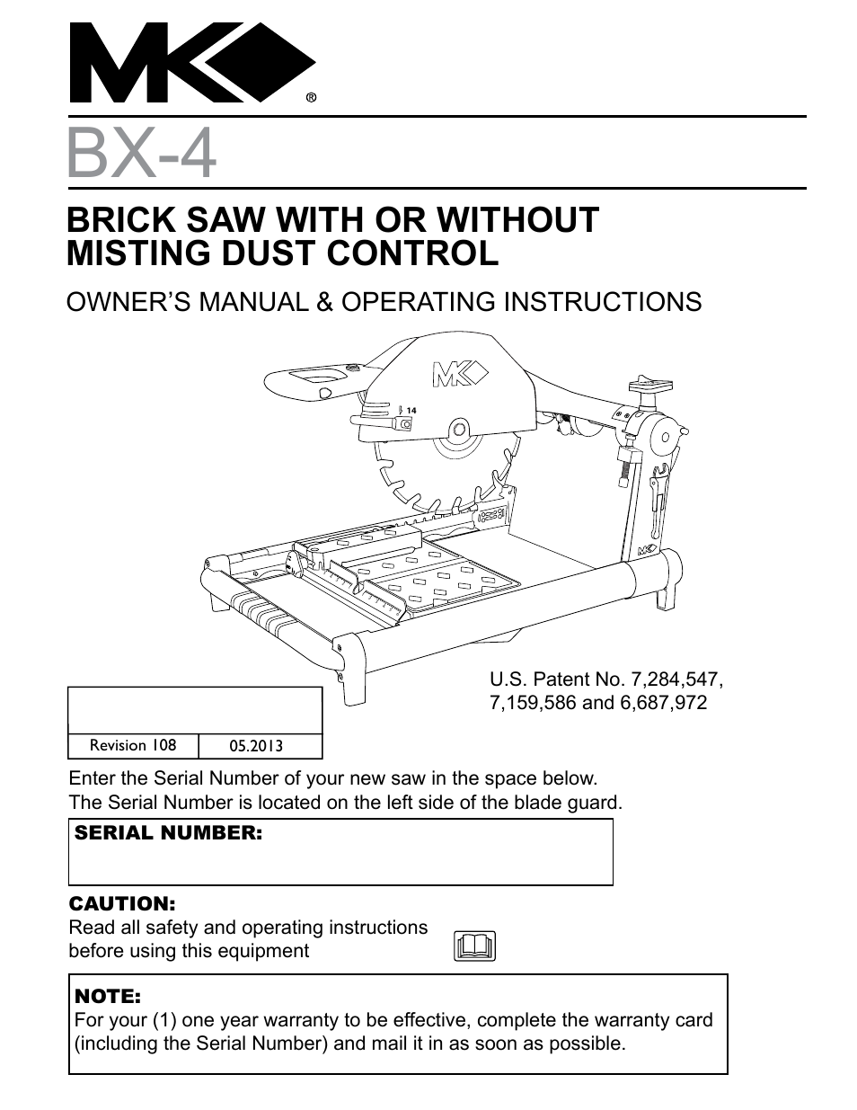 Barranca Diamond BX-4 BRICK SAW WITH OR WITHOUT MISTING DUST CONTROL User Manual | 50 pages