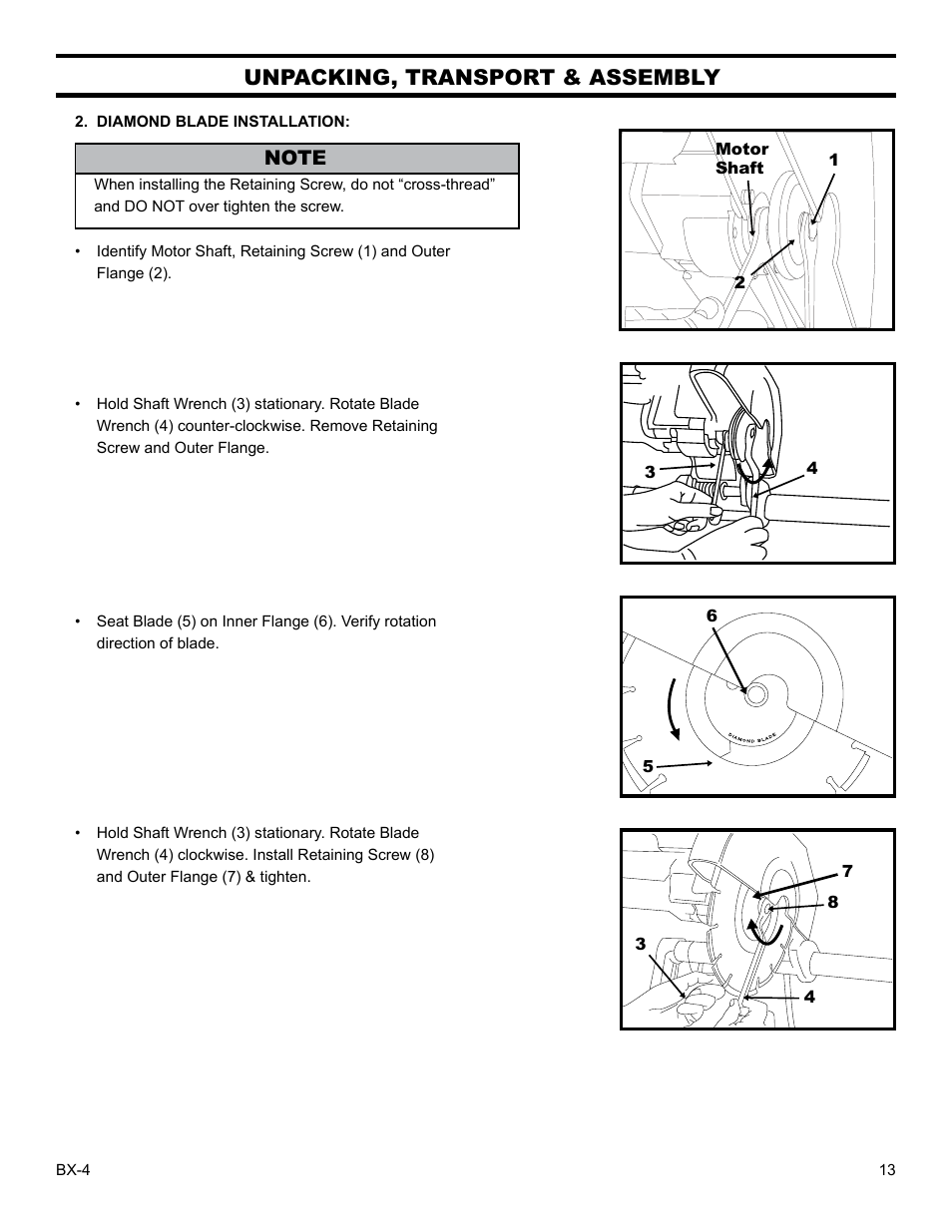 Unpacking, transport & assembly | Barranca Diamond BX-4 BRICK SAW WITH OR WITHOUT MISTING DUST CONTROL User Manual | Page 13 / 50