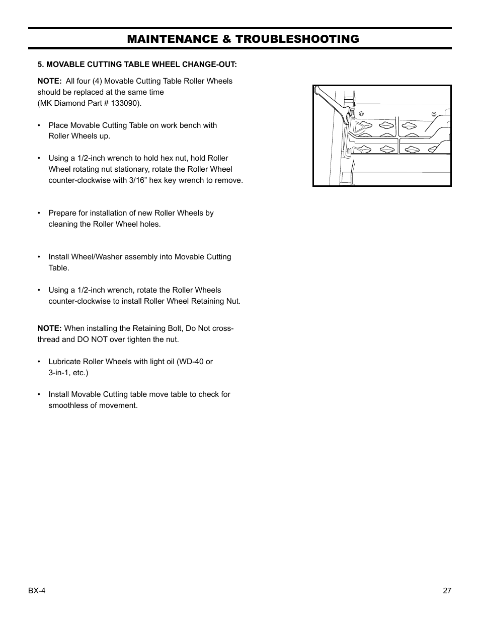 Maintenance & troubleshooting | Barranca Diamond BX-4 BRICK SAW WITH OR WITHOUT MISTING DUST CONTROL User Manual | Page 27 / 50