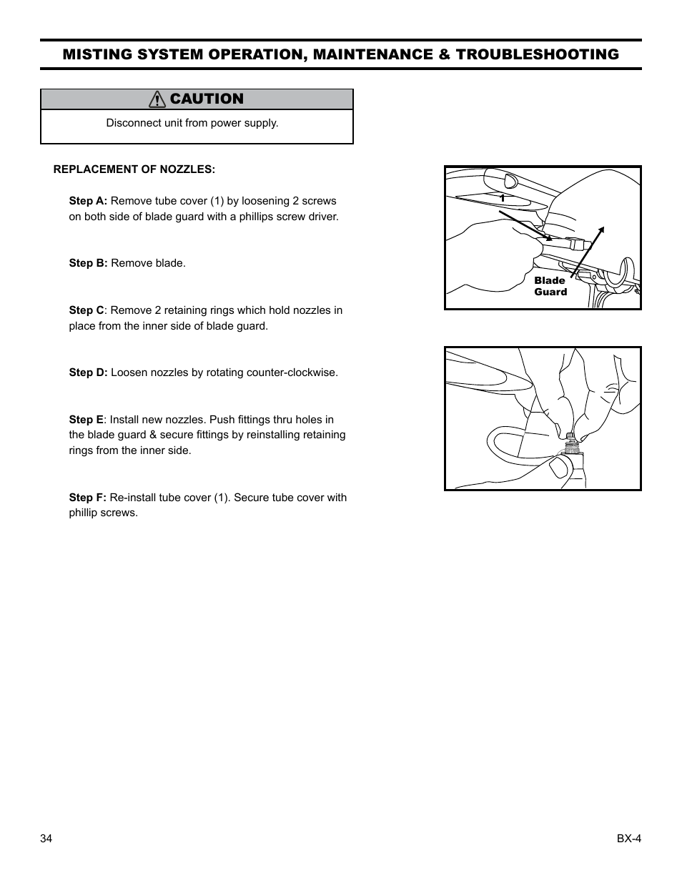 Caution | Barranca Diamond BX-4 BRICK SAW WITH OR WITHOUT MISTING DUST CONTROL User Manual | Page 34 / 50