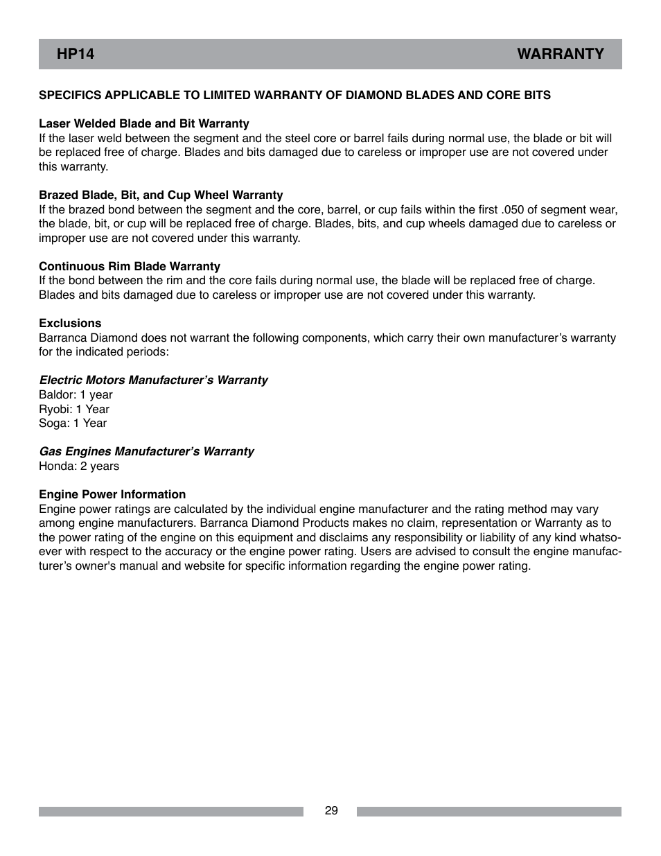 Barranca Diamond HP14 Slab Saw User Manual | Page 29 / 32