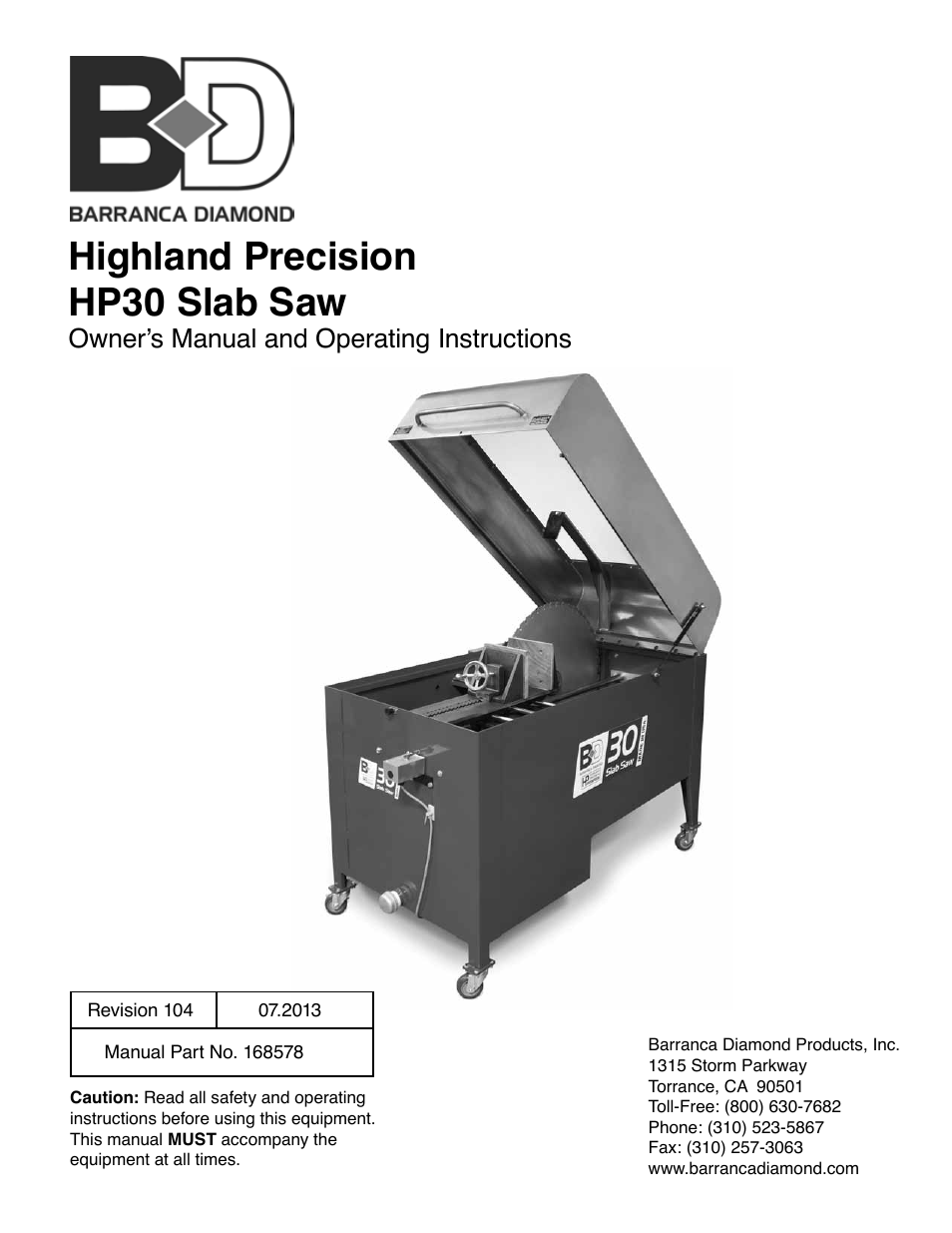 Barranca Diamond HP30 Slab Saw User Manual | 32 pages