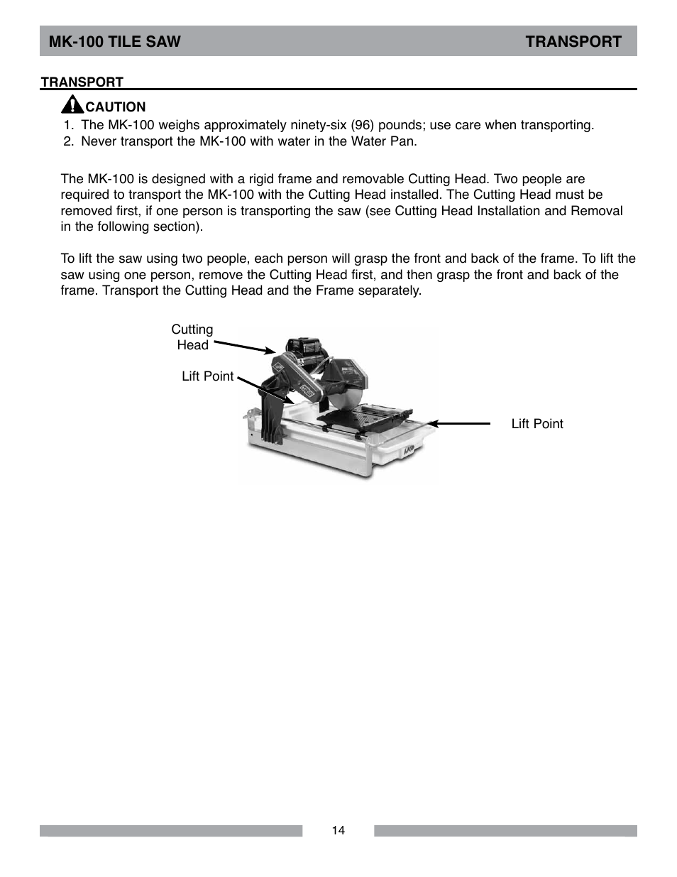 Barranca Diamond MK-100 TILE SAW User Manual | Page 14 / 44