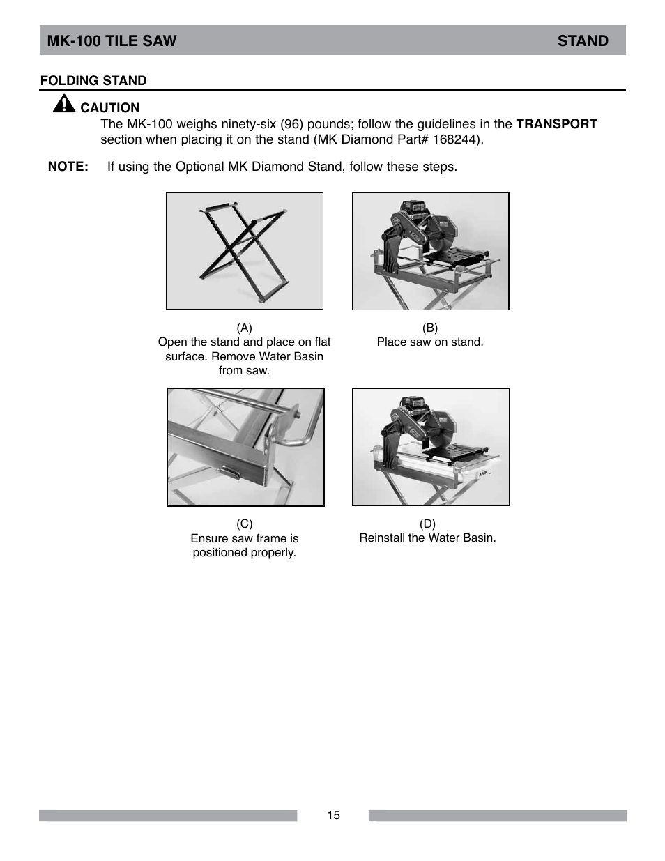 Mk-100 tile saw stand | Barranca Diamond MK-100 TILE SAW User Manual | Page 15 / 44