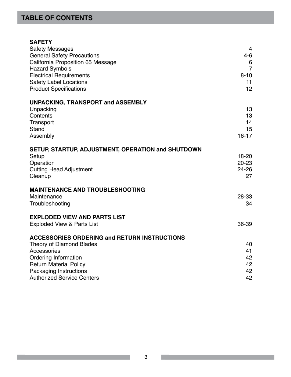 Barranca Diamond MK-100 TILE SAW User Manual | Page 3 / 44
