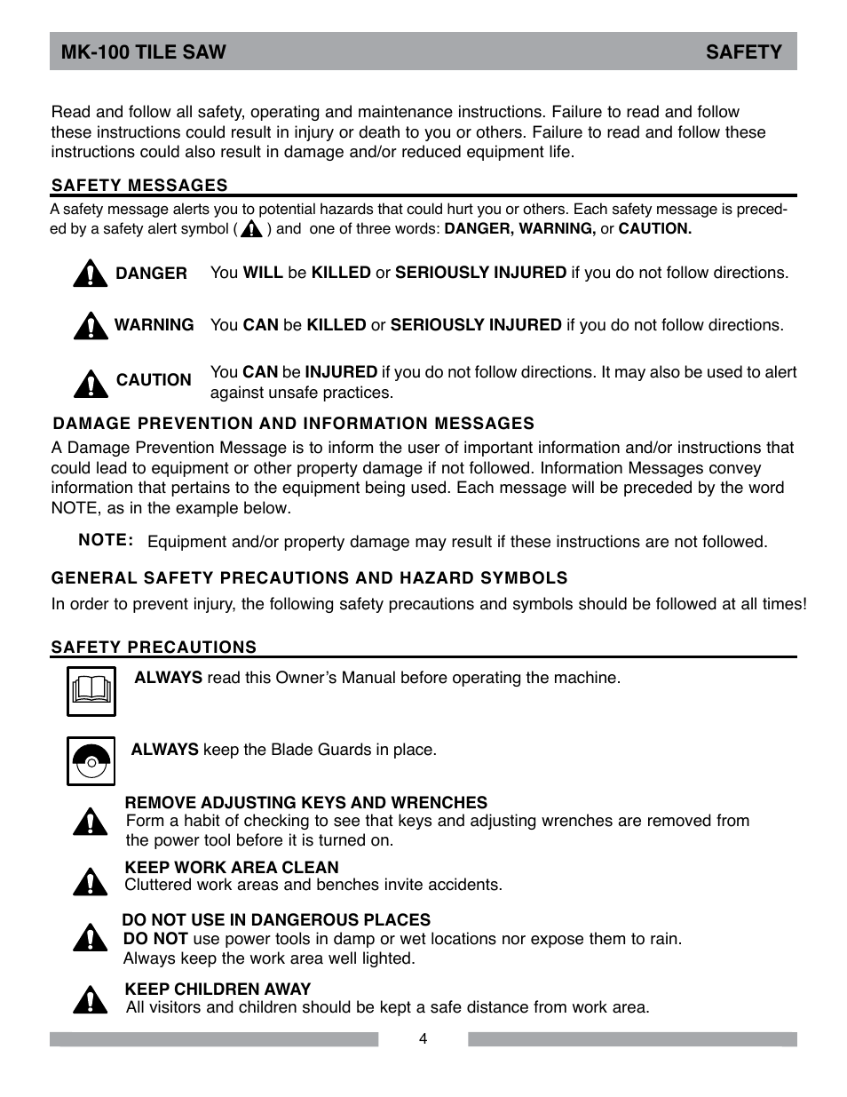 Barranca Diamond MK-100 TILE SAW User Manual | Page 4 / 44