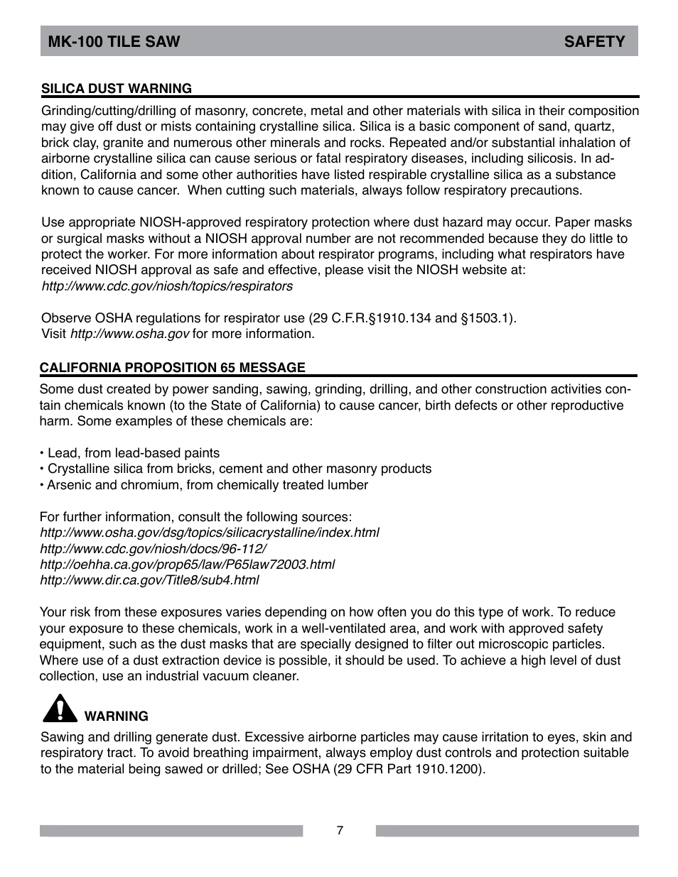Mk-100 tile saw safety | Barranca Diamond MK-100 TILE SAW User Manual | Page 7 / 44