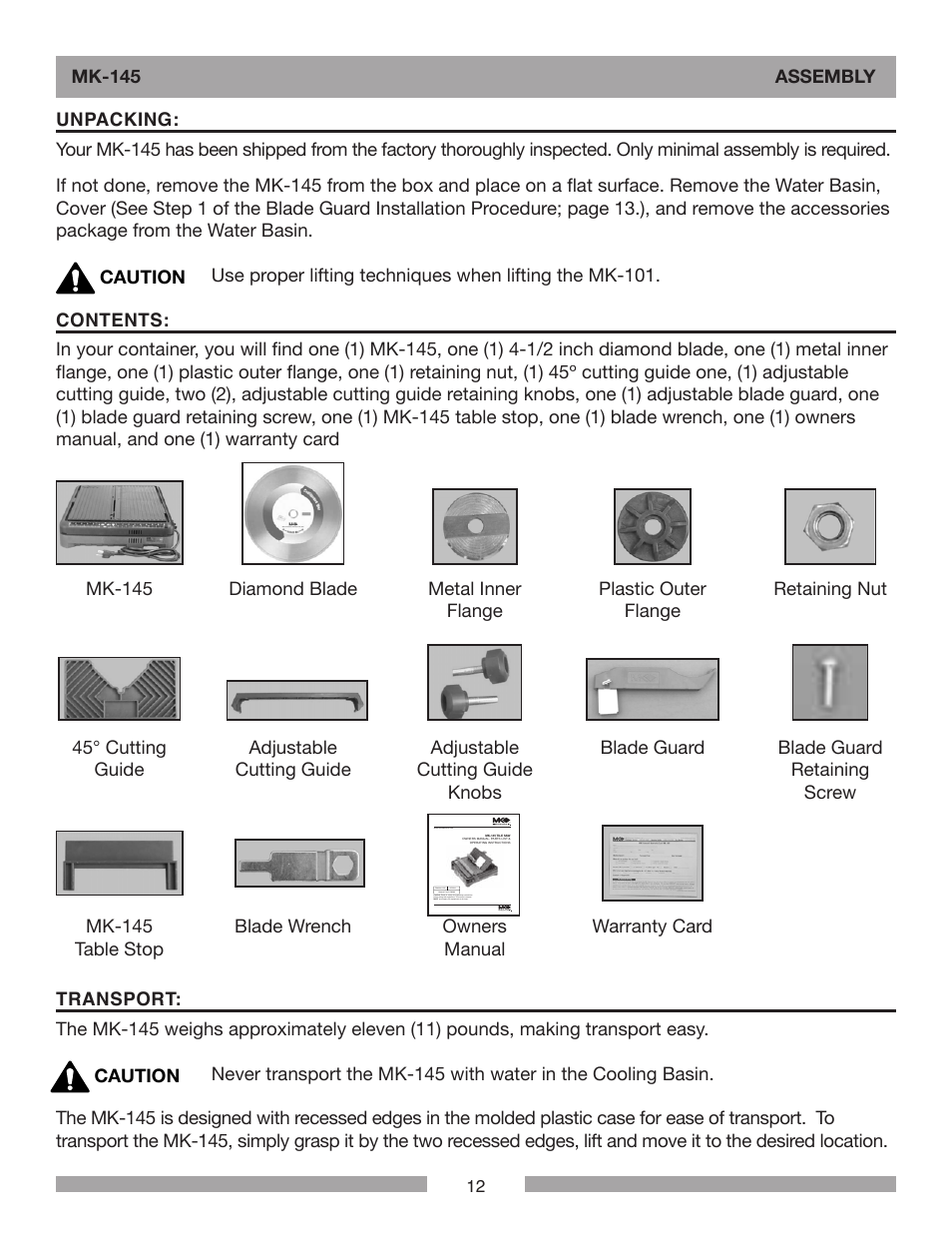 Barranca Diamond MK-145 Tile Saw User Manual | Page 12 / 32