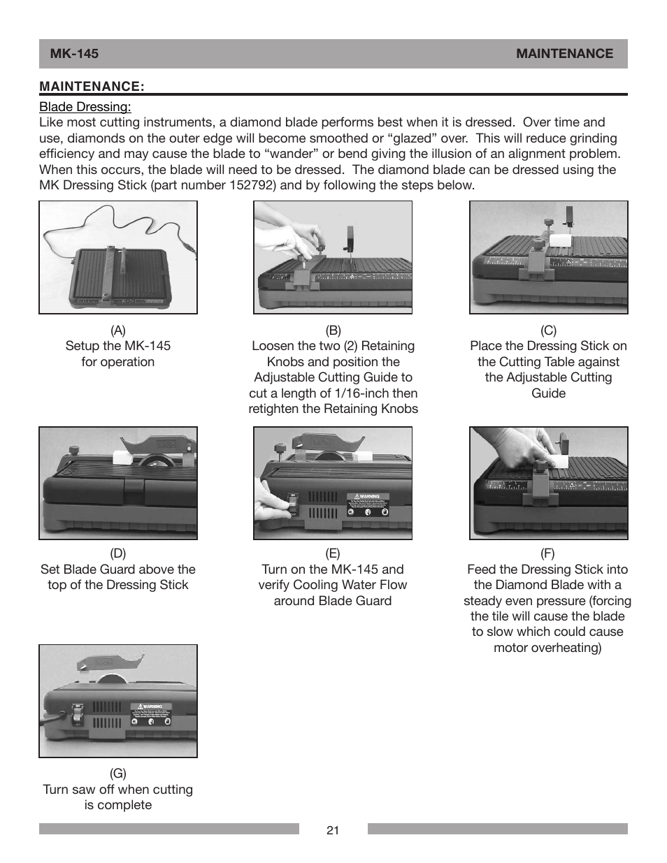 Barranca Diamond MK-145 Tile Saw User Manual | Page 21 / 32