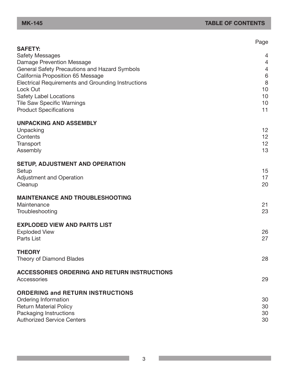 Barranca Diamond MK-145 Tile Saw User Manual | Page 3 / 32