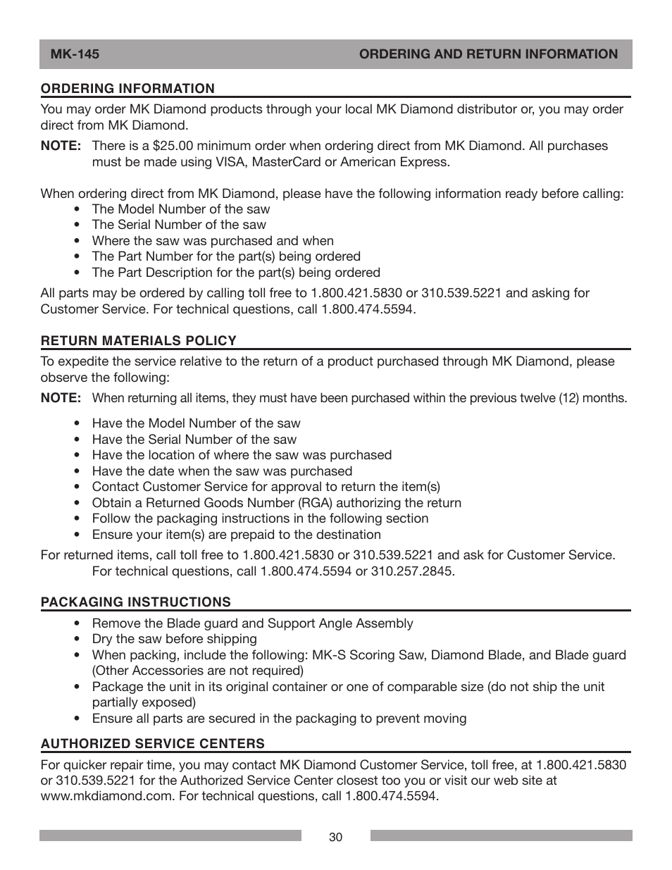 Barranca Diamond MK-145 Tile Saw User Manual | Page 30 / 32