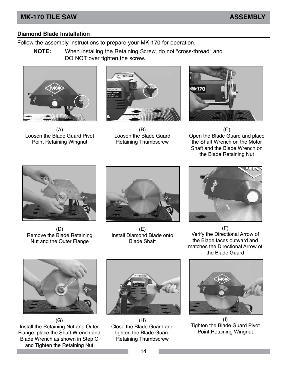 Mk-170 tile saw assembly | MK Diamond MK-170 User Manual | Page 14 / 36