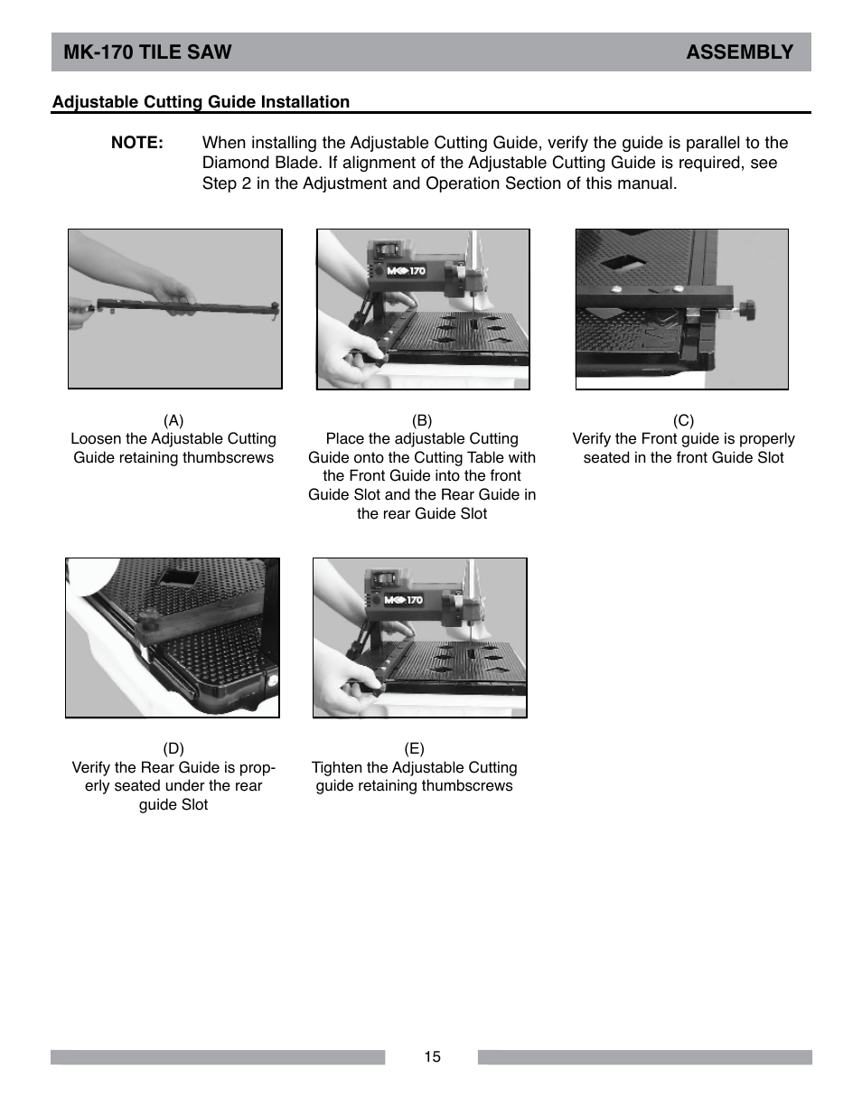 Mk-170 tile saw assembly | MK Diamond MK-170 User Manual | Page 15 / 36