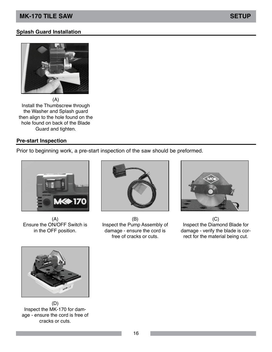 Mk-170 tile saw setup | MK Diamond MK-170 User Manual | Page 16 / 36