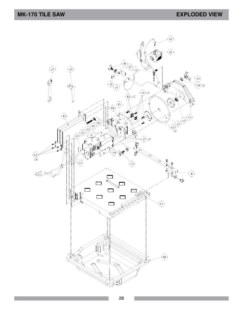 Mk-170 tile saw exploded view | MK Diamond MK-170 User Manual | Page 28 / 36