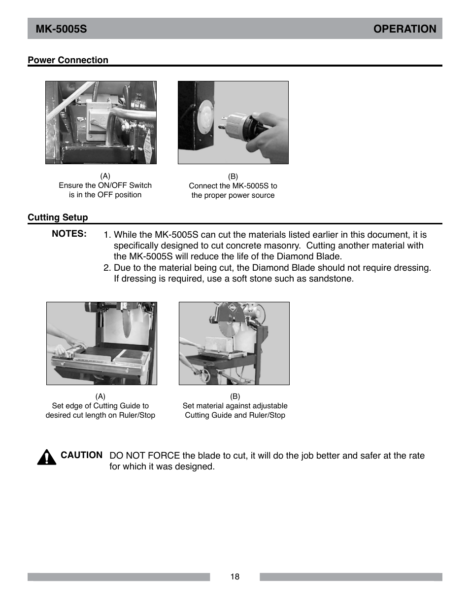 Mk-5005s operation | Barranca Diamond MK-5005S Block Saw User Manual | Page 18 / 56