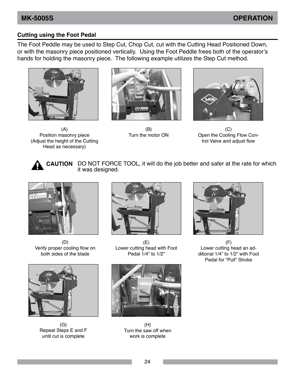 Mk-5005s operation | Barranca Diamond MK-5005S Block Saw User Manual | Page 24 / 56