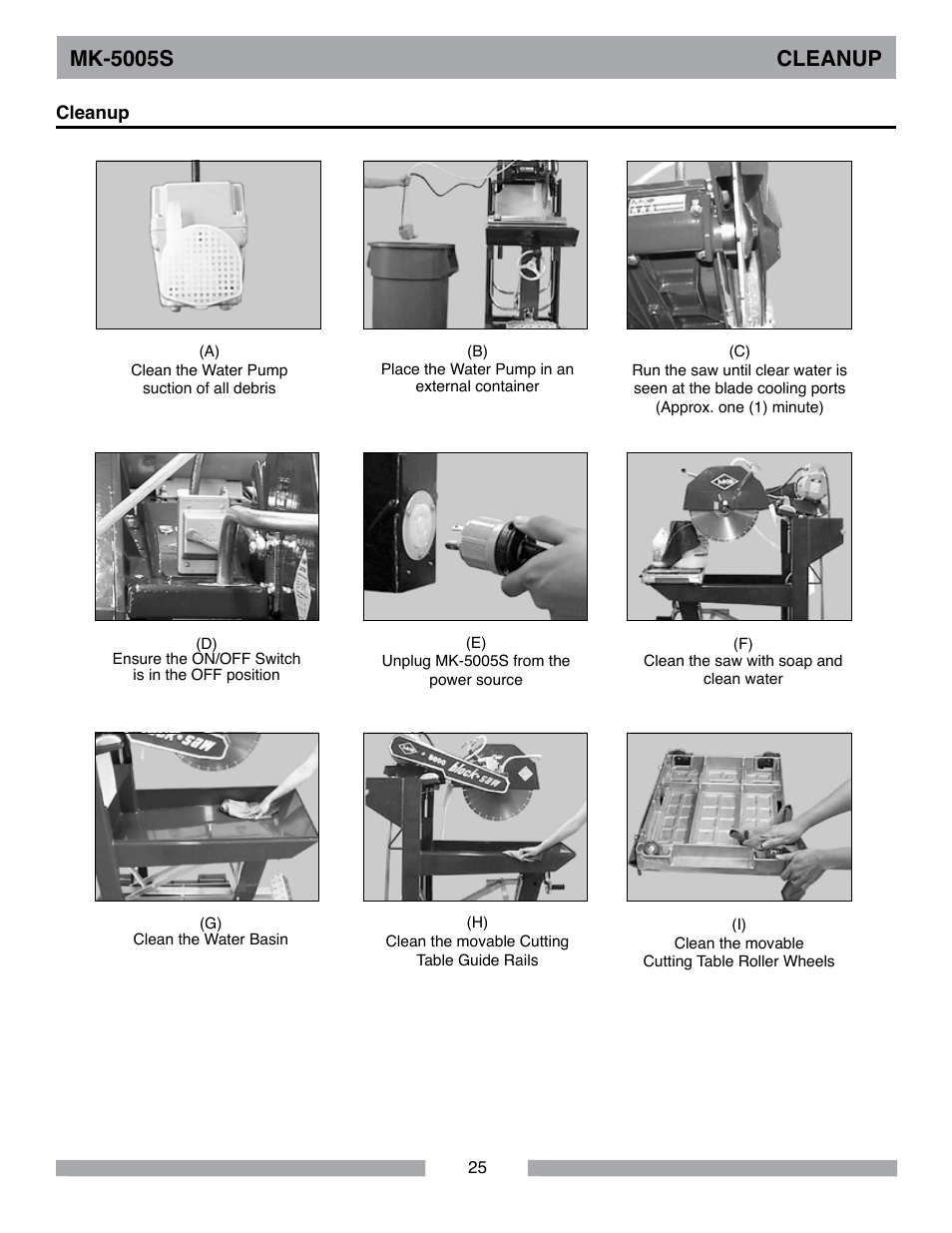 Mk-5005s cleanup | Barranca Diamond MK-5005S Block Saw User Manual | Page 25 / 56