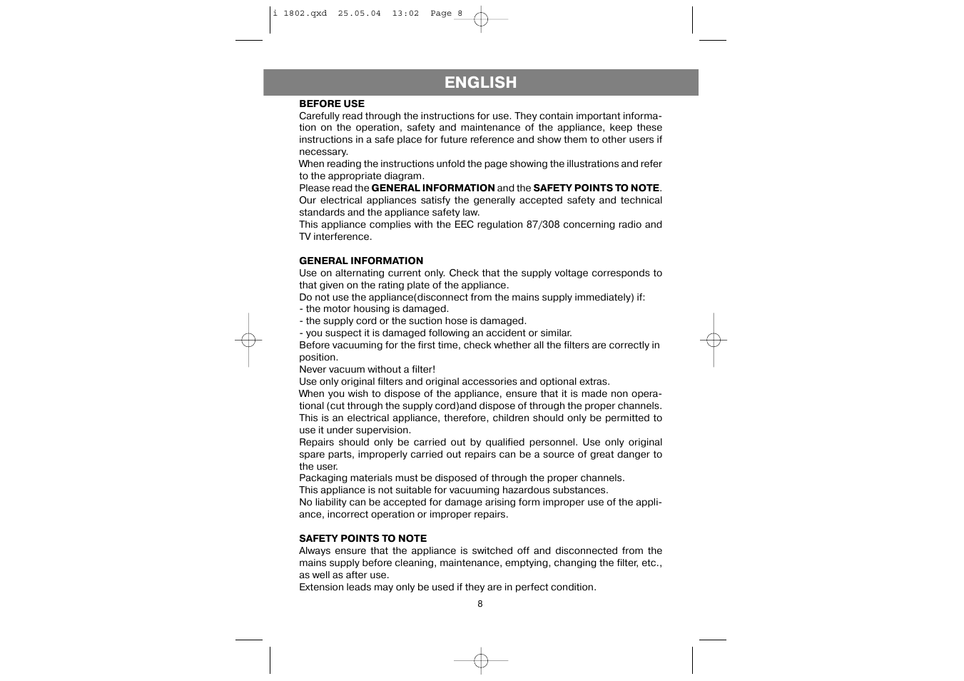 English | Vitek VT-1802 User Manual | Page 8 / 12