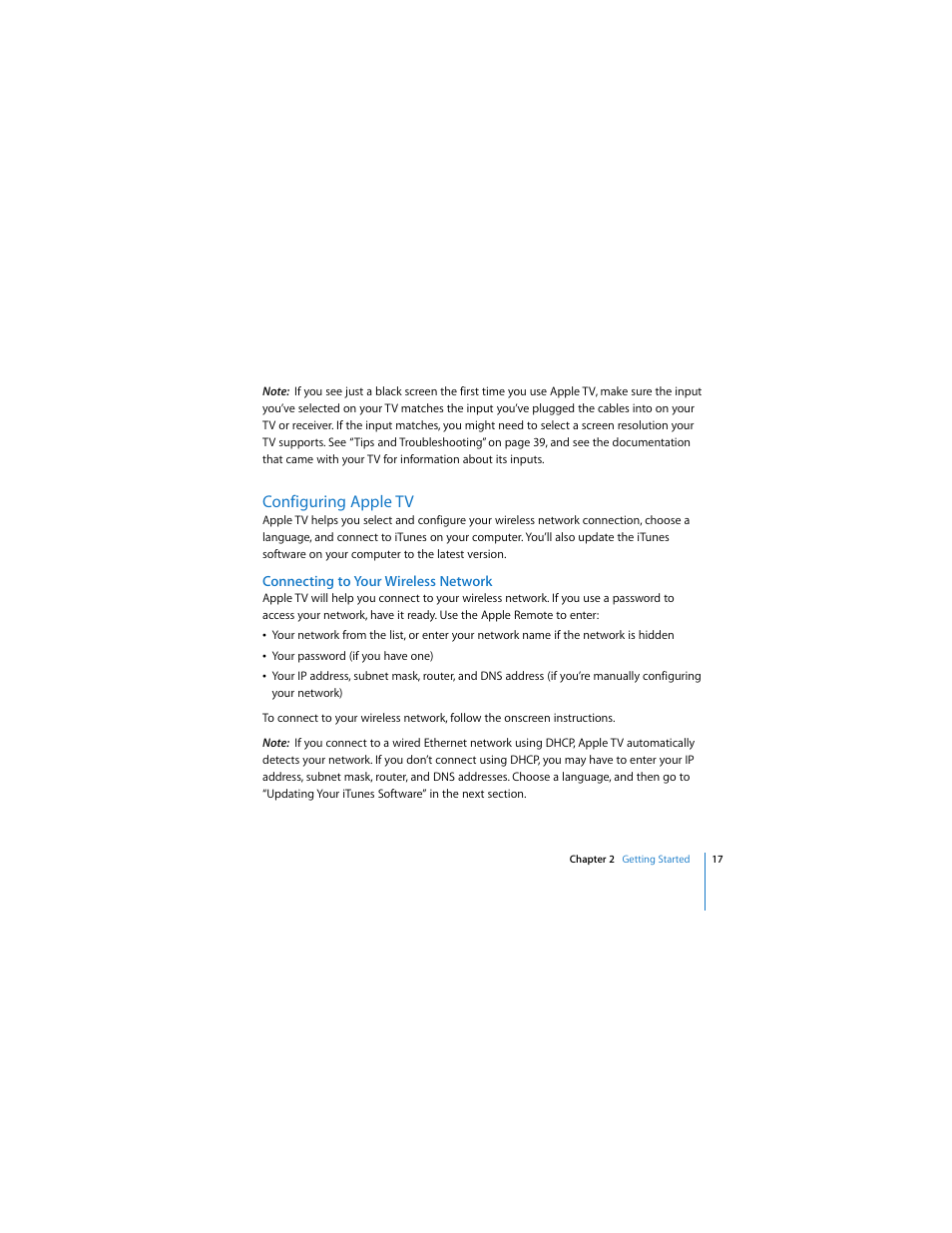 Configuring apple tv, Connecting to your wireless network | Apple TV User Manual | Page 17 / 48