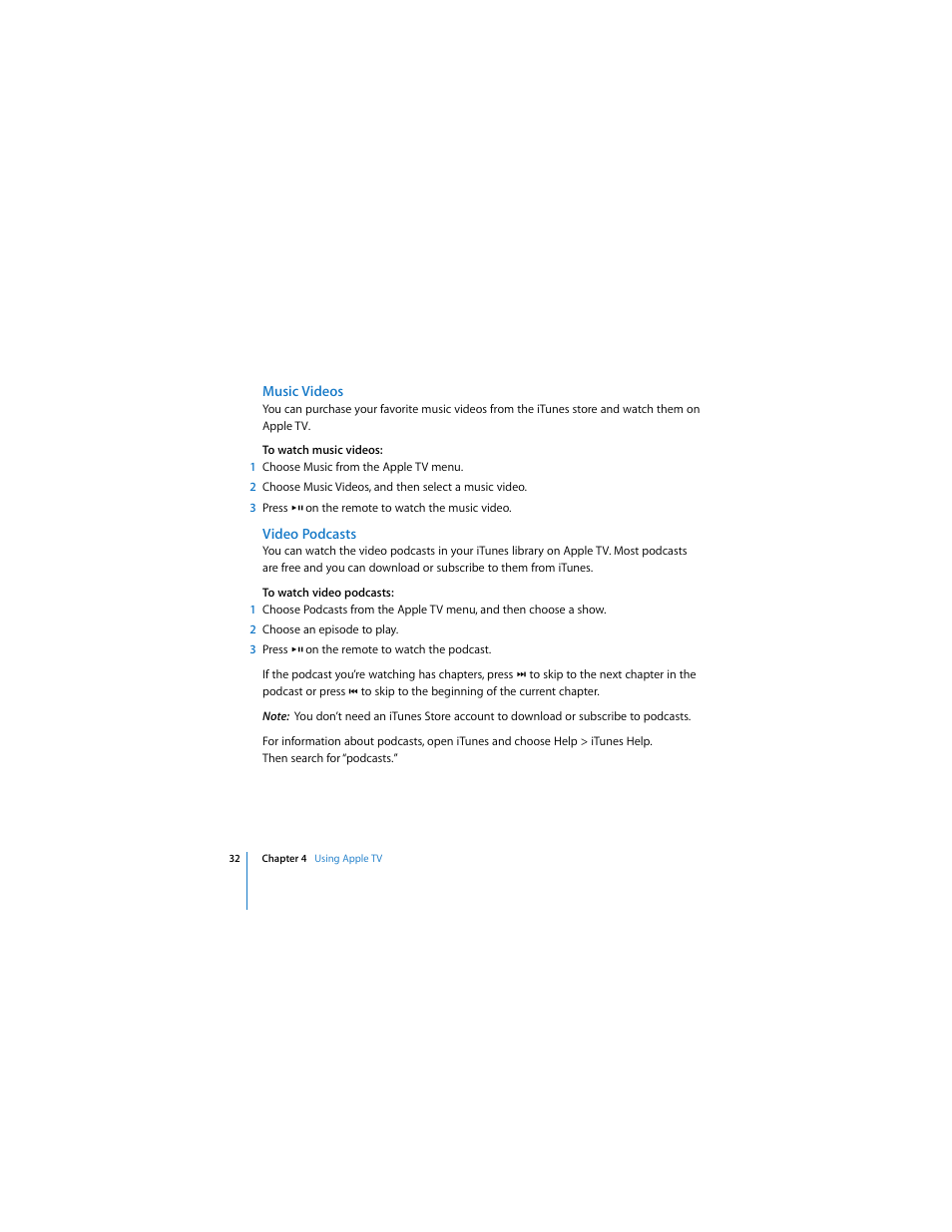 Music videos, Video podcasts | Apple TV User Manual | Page 32 / 48