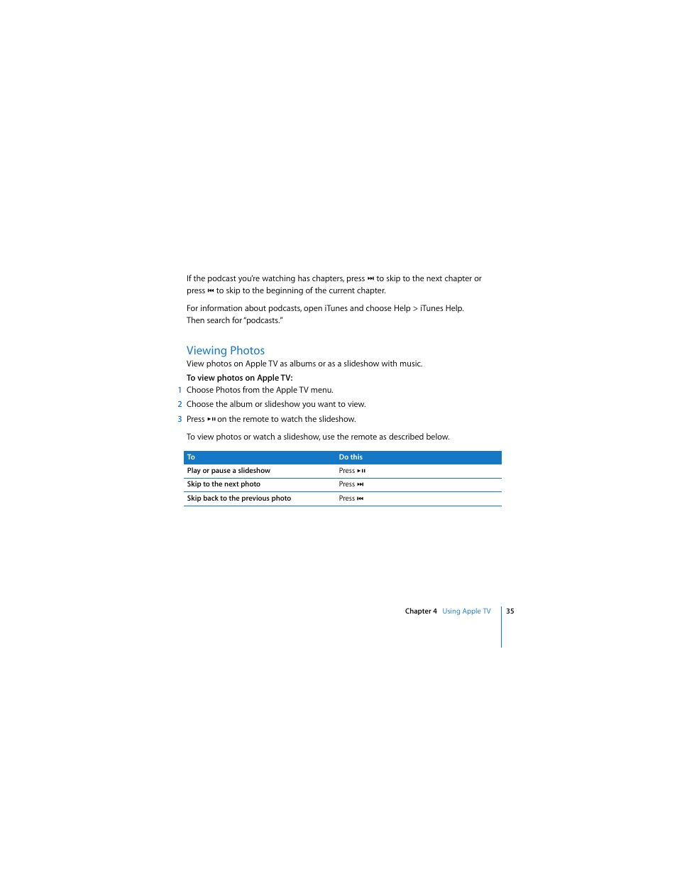 Viewing photos | Apple TV User Manual | Page 35 / 48