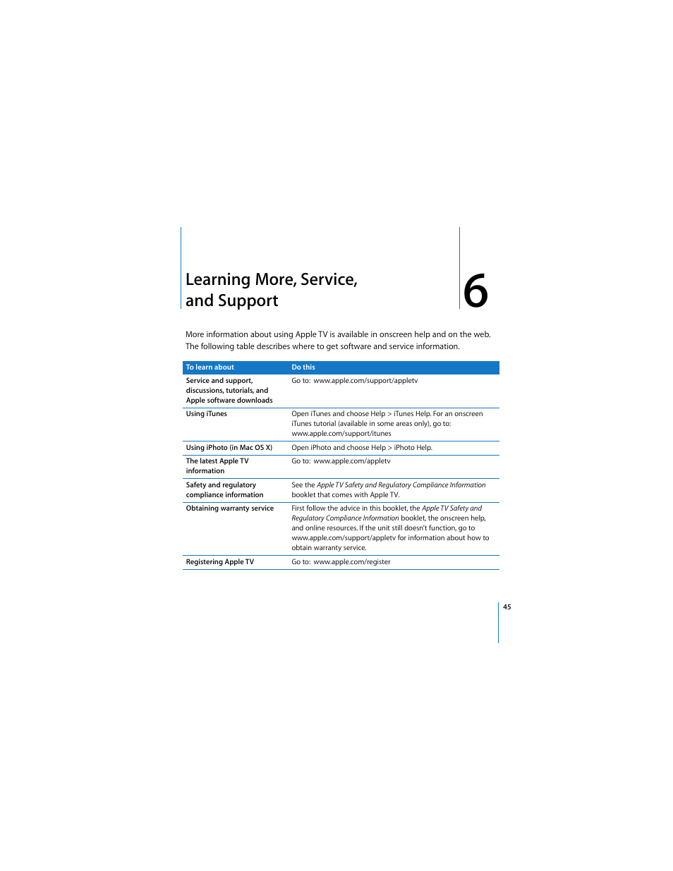 Learning more, service, and support | Apple TV User Manual | Page 45 / 48
