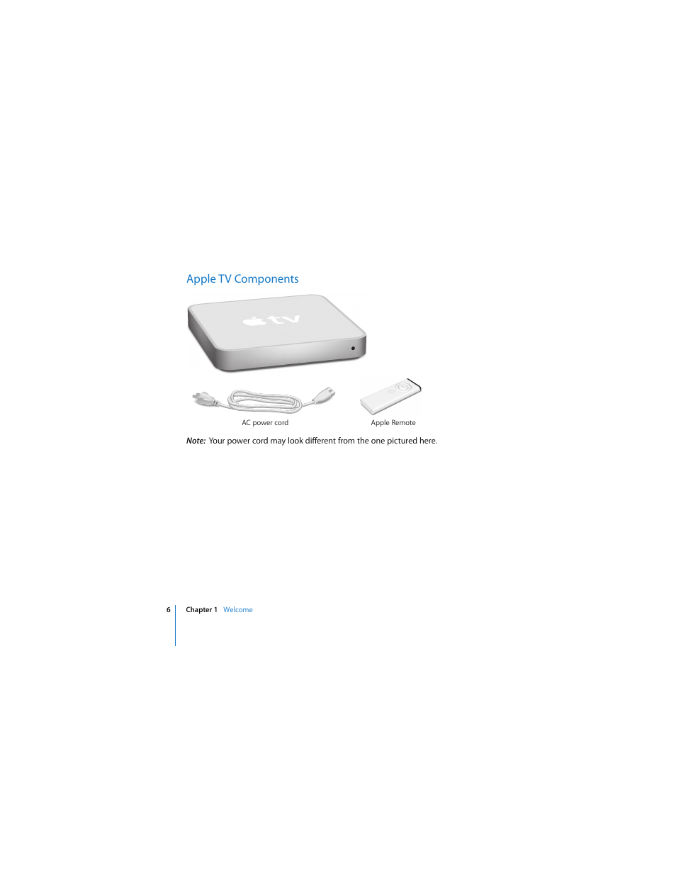 Apple tv components | Apple TV User Manual | Page 6 / 48