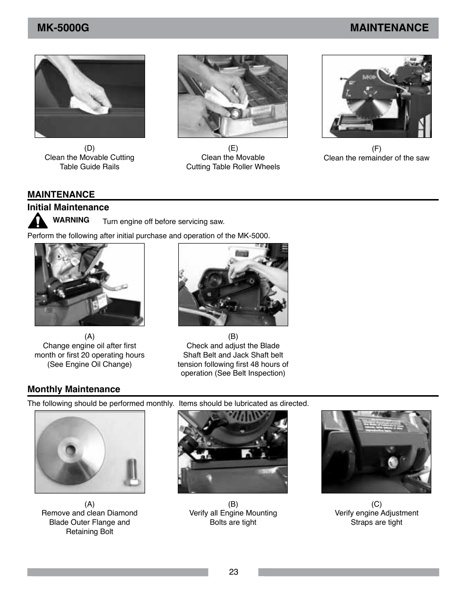 Mk-5000g maintenance | Barranca Diamond MK-5009G/5013G User Manual | Page 23 / 56