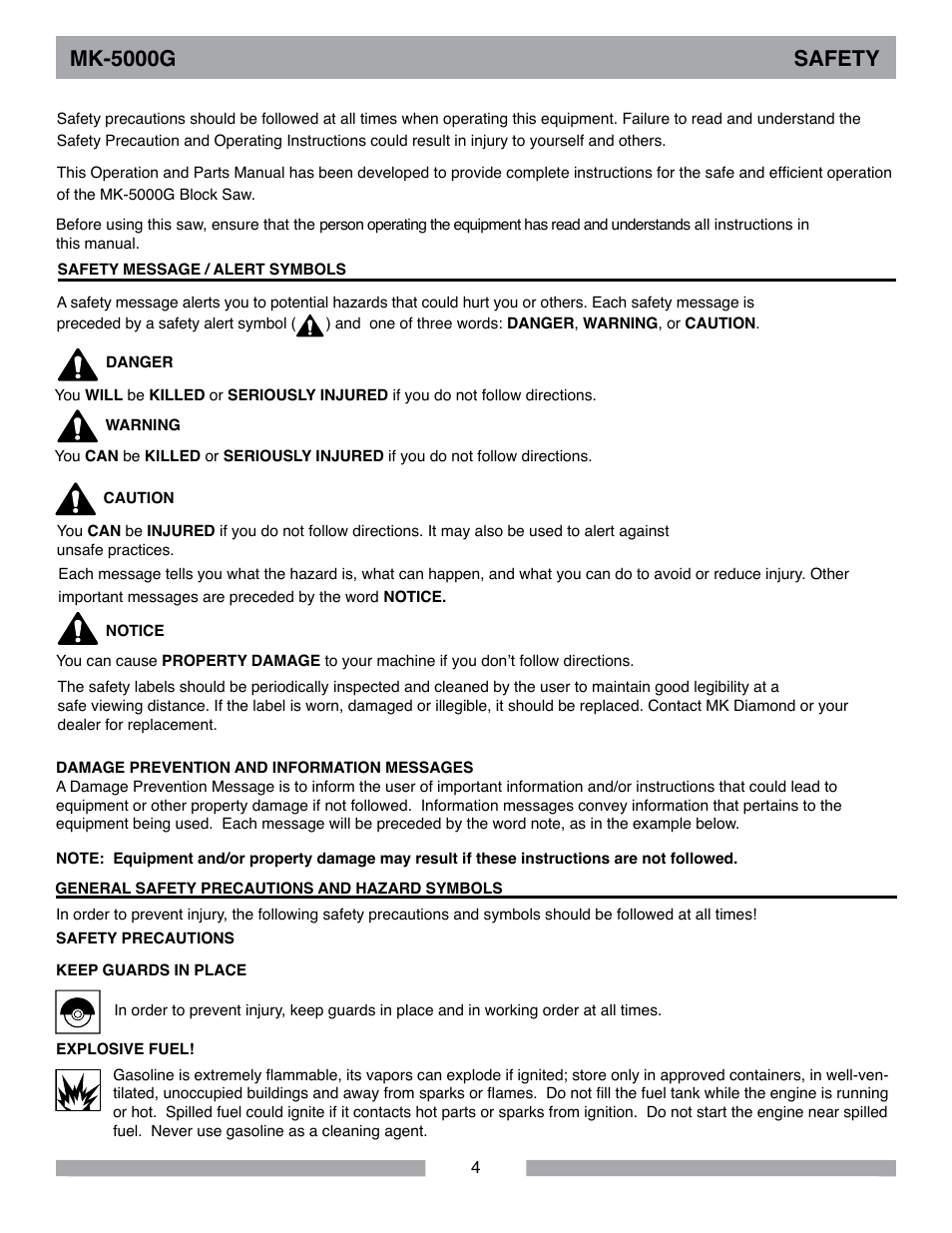 Mk-5000g safety | Barranca Diamond MK-5009G/5013G User Manual | Page 4 / 56