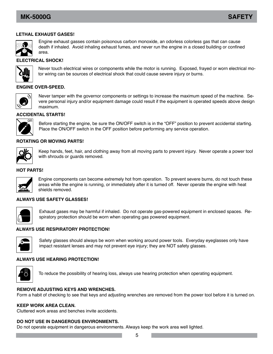 Mk-5000g safety | Barranca Diamond MK-5009G/5013G User Manual | Page 5 / 56