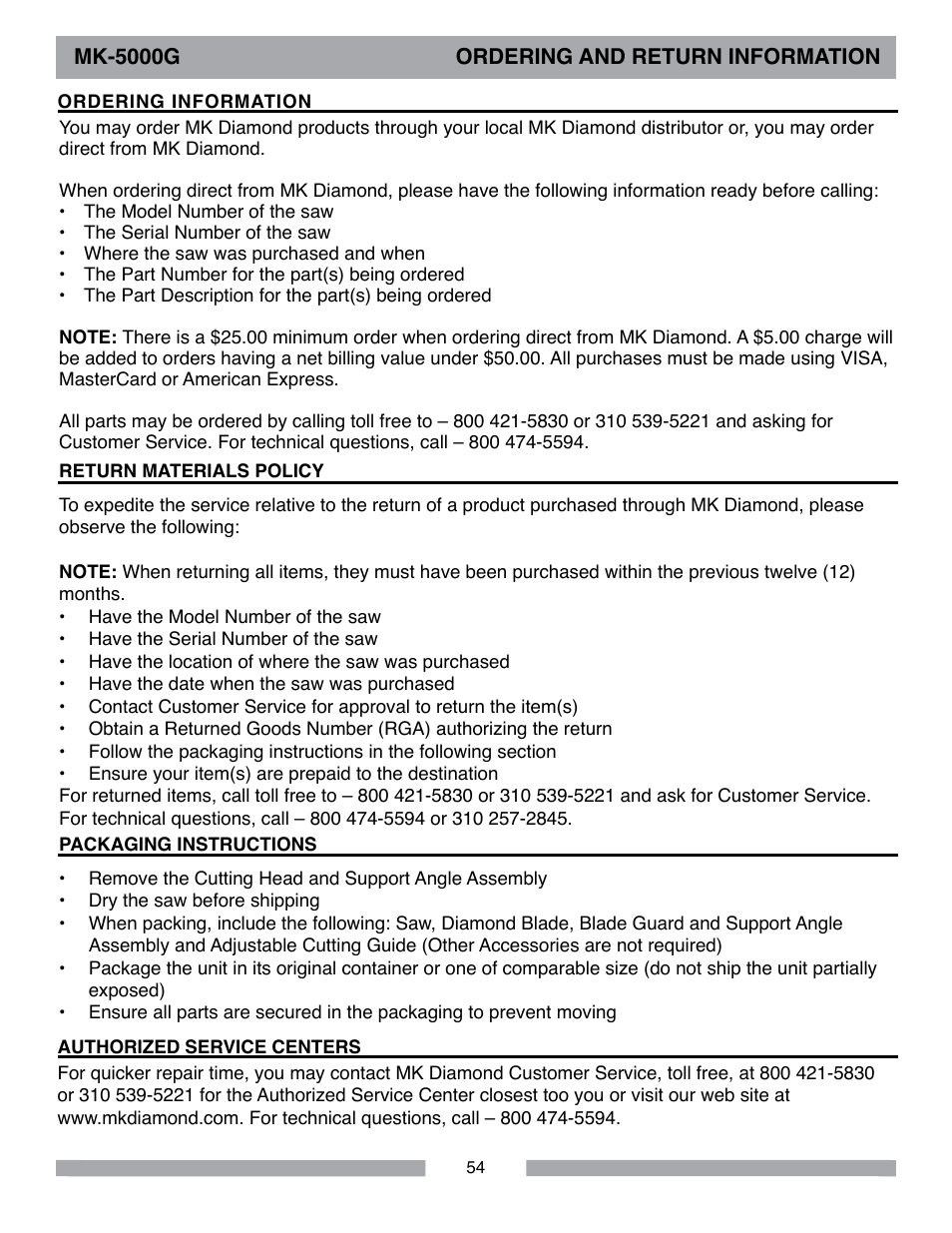 Barranca Diamond MK-5009G/5013G User Manual | Page 54 / 56