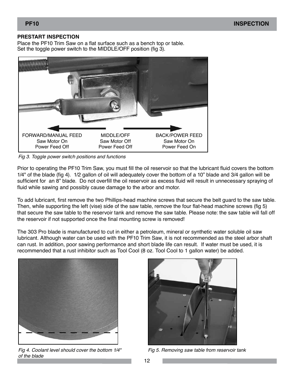 Barranca Diamond PF10 Power Feed Trim Saw User Manual | Page 12 / 36