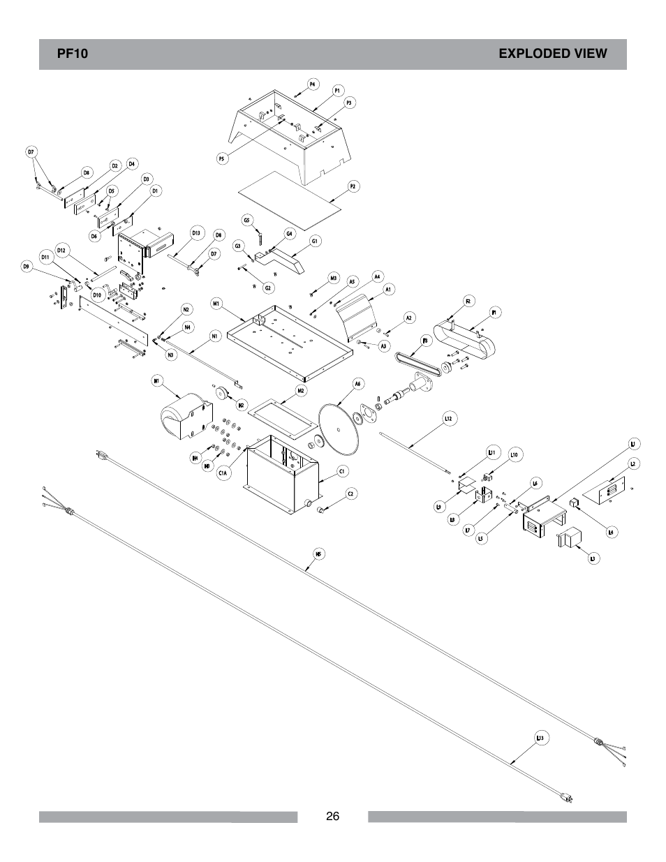 Pf10 exploded view | Barranca Diamond PF10 Power Feed Trim Saw User Manual | Page 26 / 36