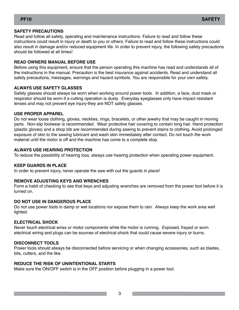 Barranca Diamond PF10 Power Feed Trim Saw User Manual | Page 3 / 36