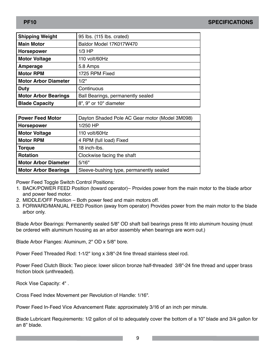 Barranca Diamond PF10 Power Feed Trim Saw User Manual | Page 9 / 36