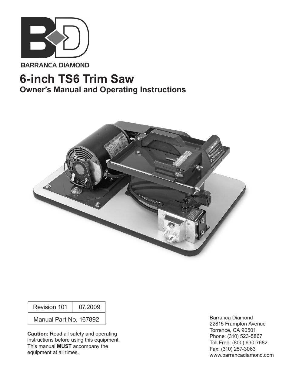 Barranca Diamond 6-inch TS6 Trim Saw User Manual | 24 pages