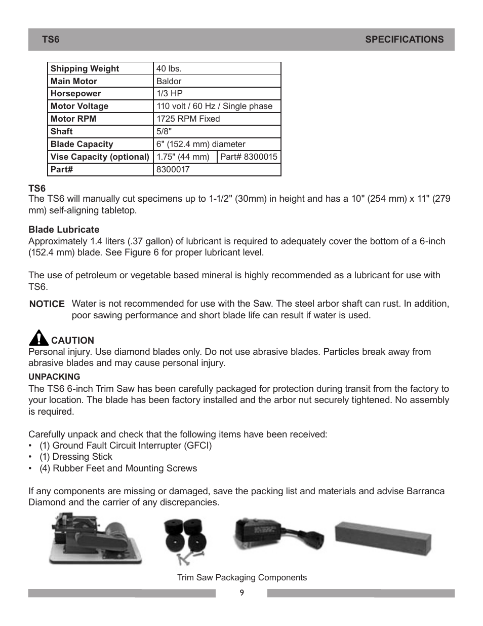 Barranca Diamond 6-inch TS6 Trim Saw User Manual | Page 9 / 24