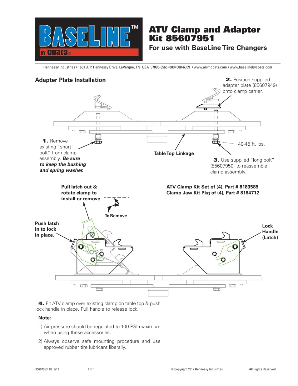 BASELINE ATV Clamp and Adapter Kit 85607951 User Manual | 1 page