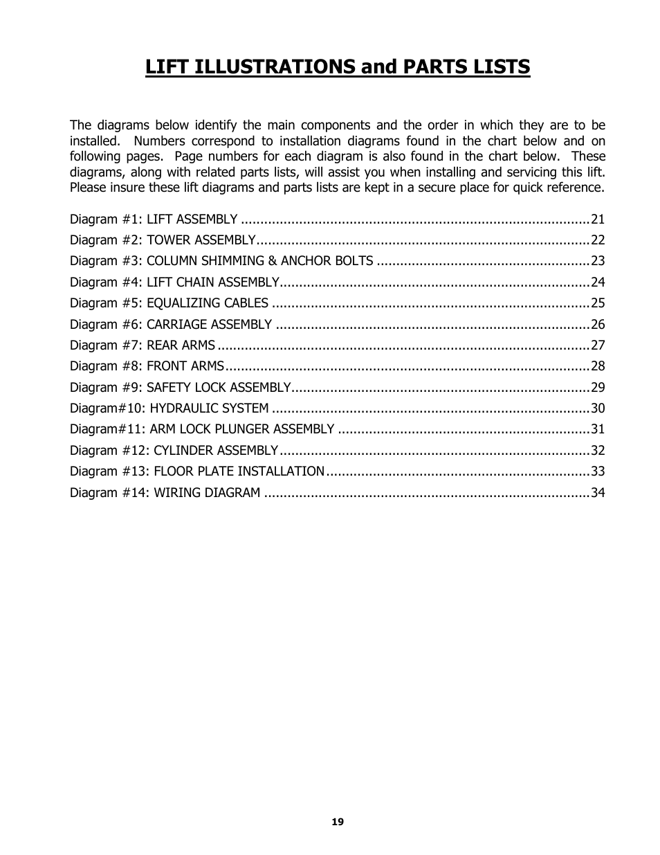 Lift illustrations and parts lists | BASELINE Lift BL209BP User Manual | Page 19 / 33