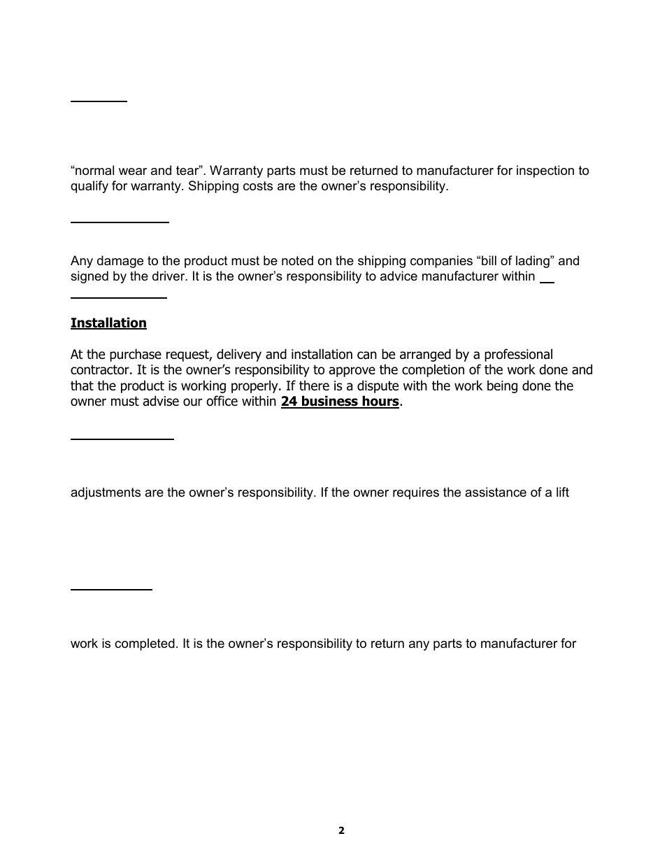 Lift purchase buyers agreement | BASELINE Lift BL209BP User Manual | Page 2 / 33