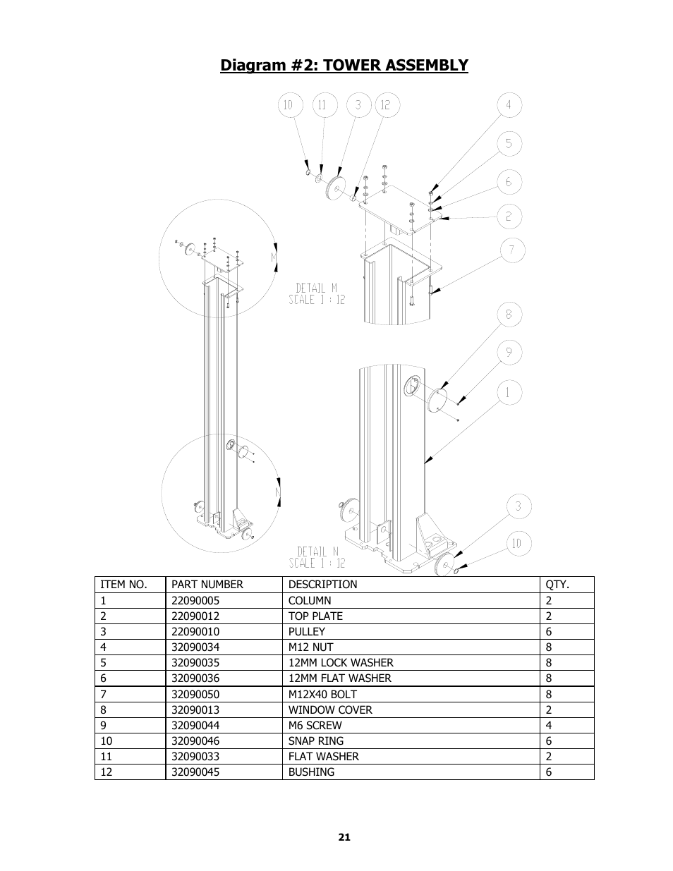 Diagram #2: tower assembly, Diagram #4: lift chain assembly | BASELINE Lift BL209BP User Manual | Page 21 / 33