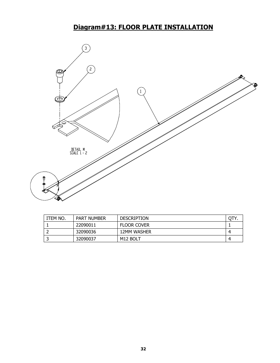 Diagram#13: floor plate installation | BASELINE Lift BL209BP User Manual | Page 32 / 33