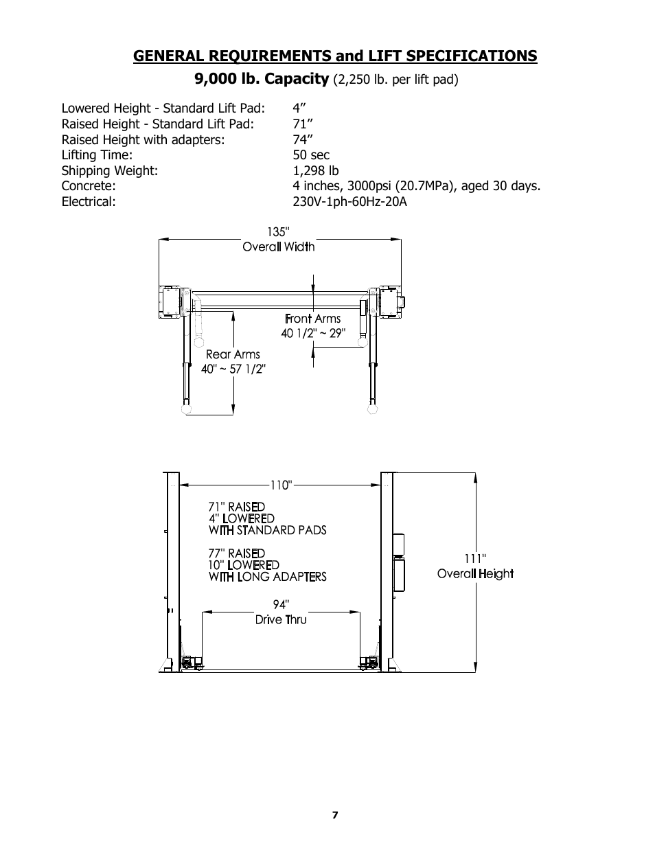 General requirement and lift specifications, Pre-installation procedures and tools required | BASELINE Lift BL209BP User Manual | Page 7 / 33