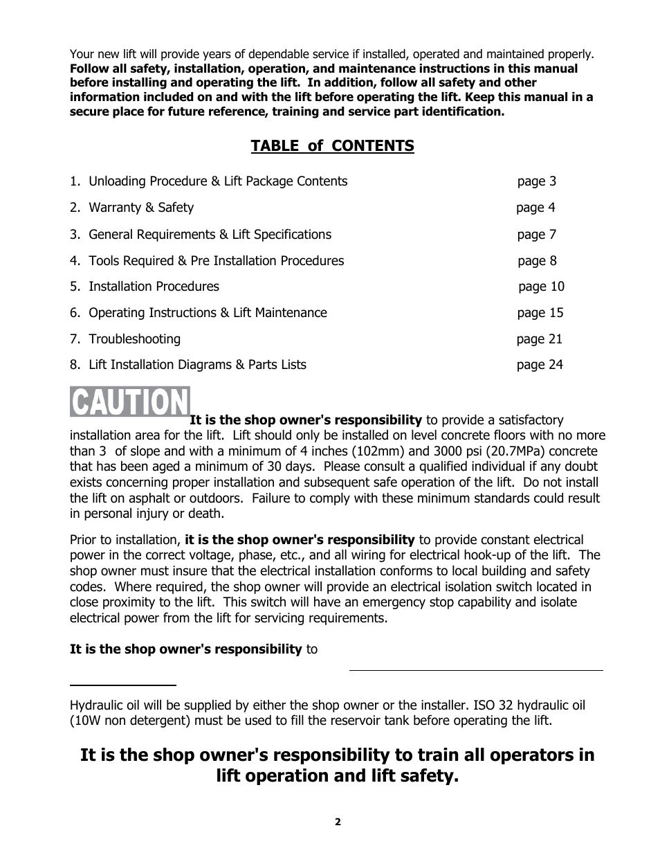 BASELINE Lift BL409 User Manual | Page 2 / 38