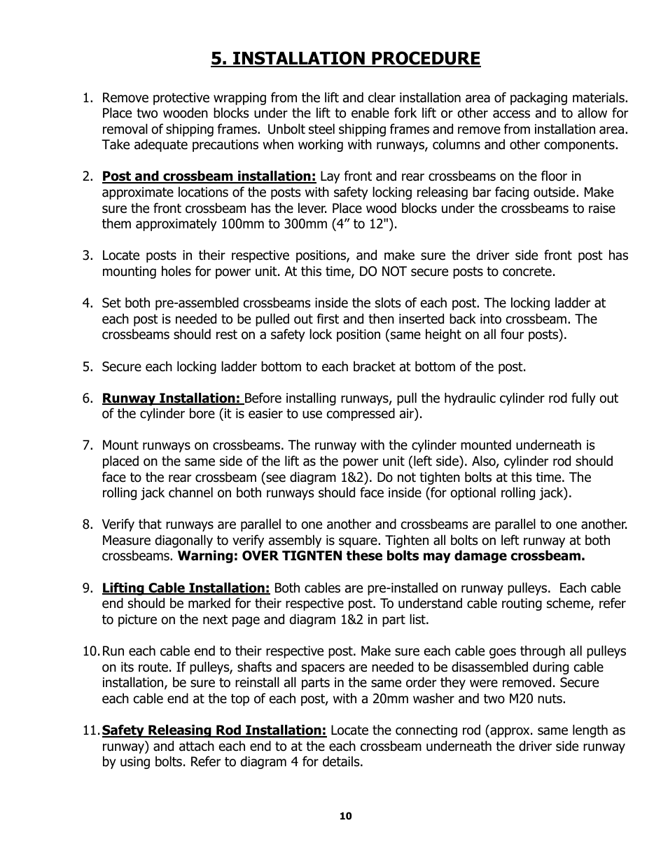 Installation procedure | BASELINE Lift BL412 User Manual | Page 10 / 32