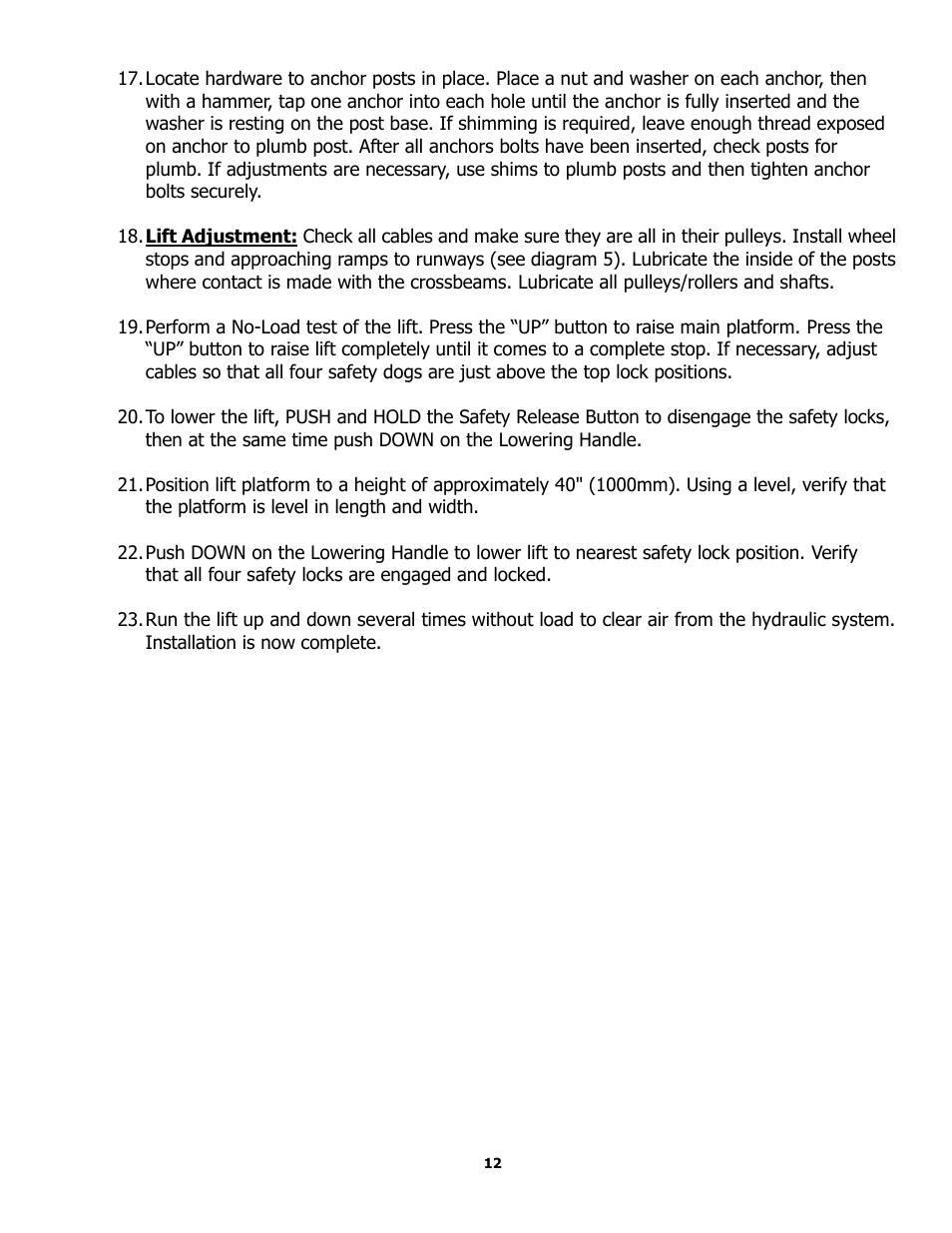 BASELINE Lift BL412 User Manual | Page 12 / 32